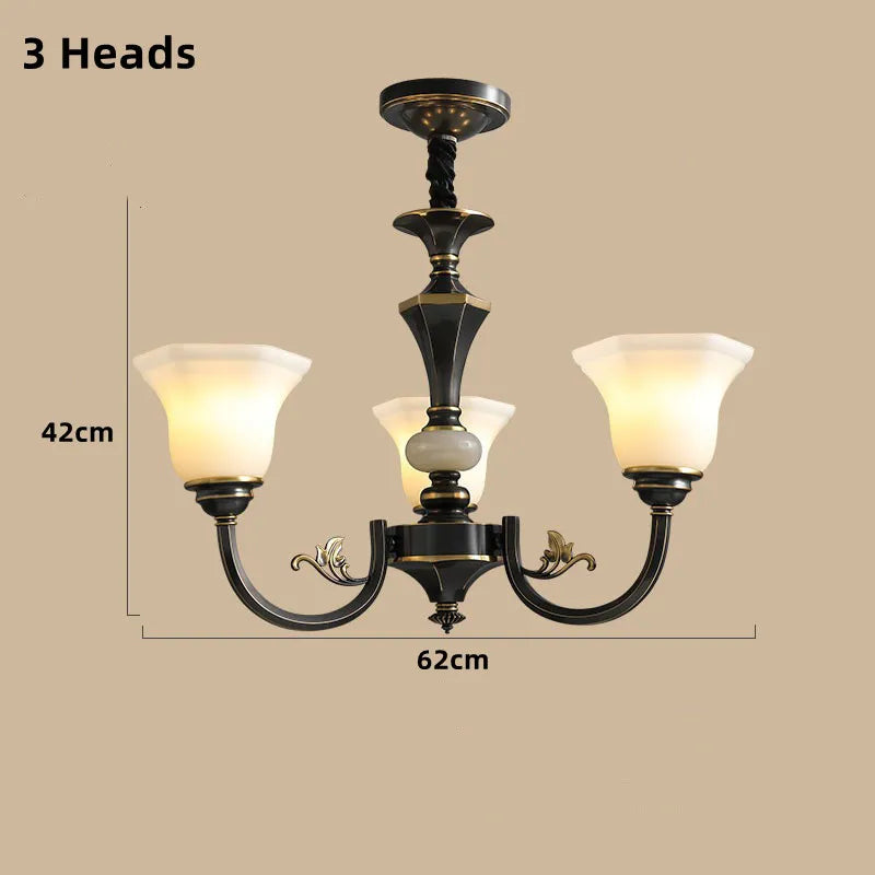 lustre vintage en cuivre avec abat-jour en verre dépoli