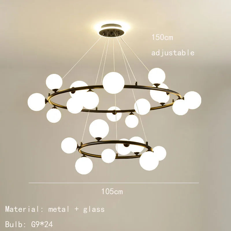 lustre moderne en verre avec anneau mat et fil réglable