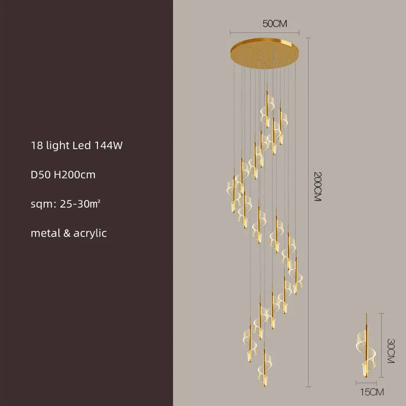 lustre led moderne en acrylique pour escaliers en colimaçon
