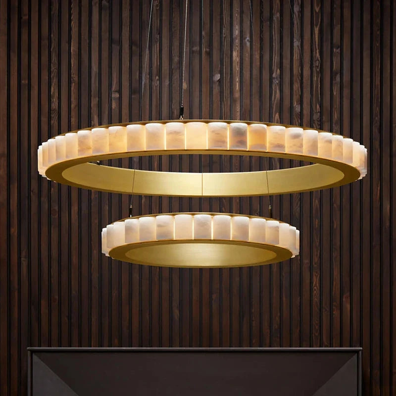 Lustre design anneaux LED postmoderne marbre or noir rond design pour salle à manger
