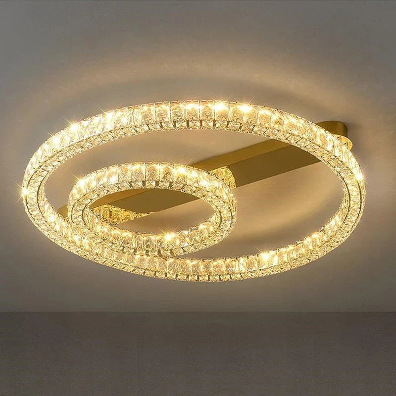 Anneau de luxe plafonnier moderne chambre salon plafonnier en cristal doré brillant Dimmable LED plafonniers suspendus