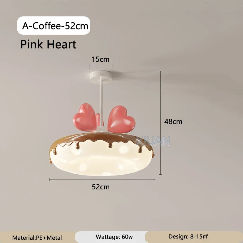 Creative Children Bedroom Chandelier Lamp with Pink Heart Bow Tie Crown Pendant Light for Princess Room Girl Nursery Baby Decor