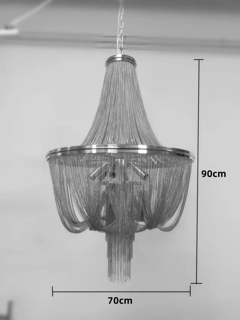 lustre moderne à pampilles en aluminium doré avec chaîne décorative