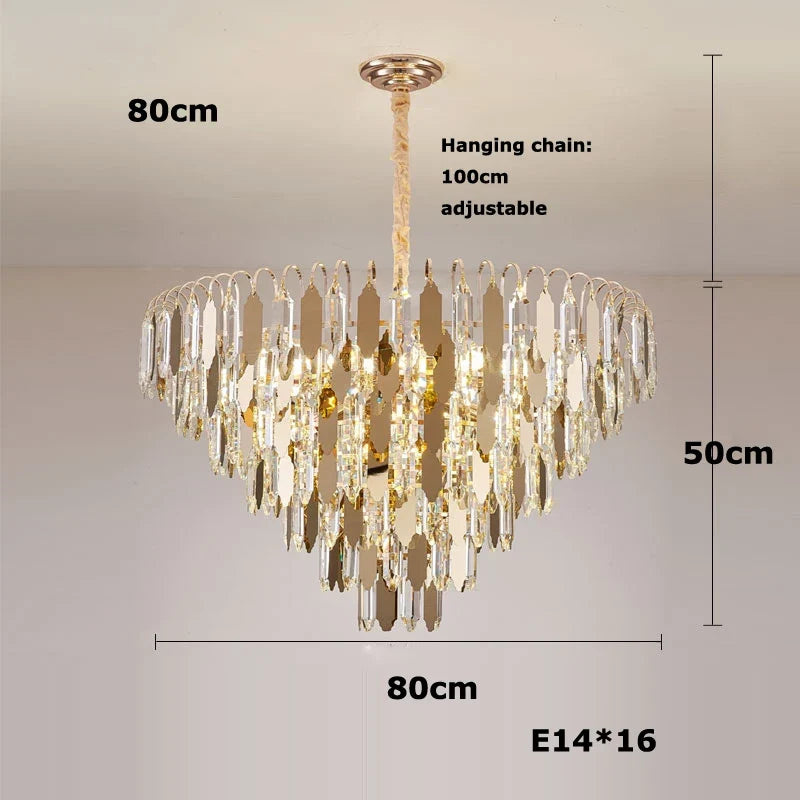 lustre à led de luxe en or chromé pour décoration moderne