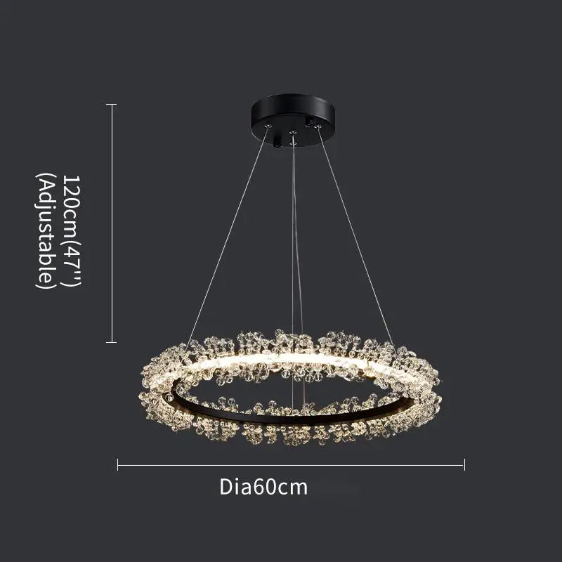 lustre en cristal avec anneau doré pour éclairage intérieur