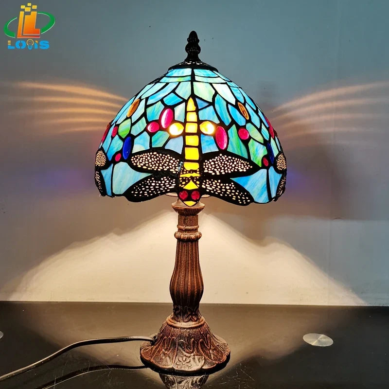 lampe de chevet libellule bleue style européen décoration antique