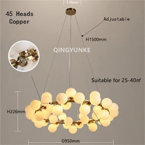 lustre nordique boule de verre led pour décor maison