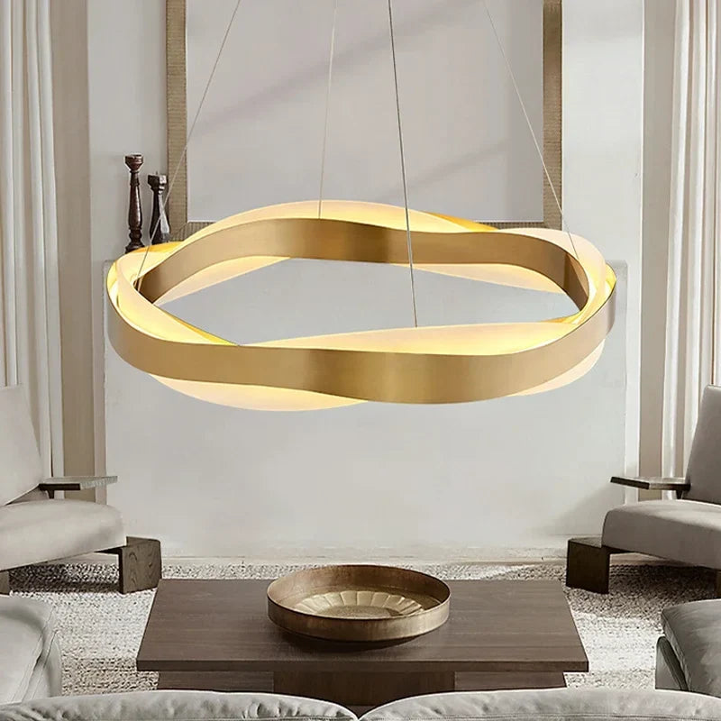 Lustres de cercle noir d'or de luxe décoration de la maison suspension pour salon Restaurant Hall lampes suspendues de plafond en acrylique