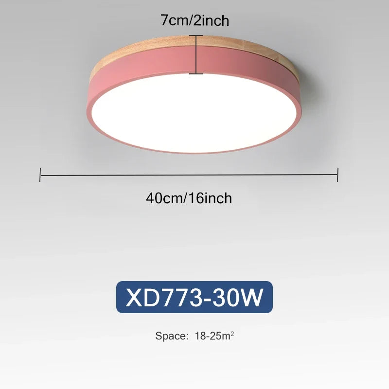 Rond 7 couleurs nordique LED plafonniers pour salon chambre plafonniers en bois 3 lumières couleur réglable couloir balcon