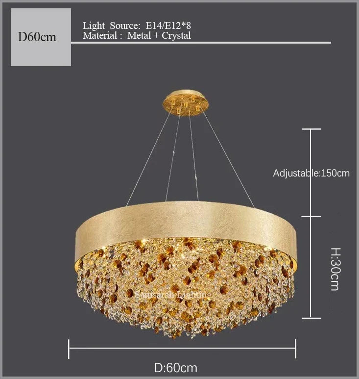 2024 Modern crystal chandelier for living room home decor hanging cristal lamp round gold led light fixture with dimmable