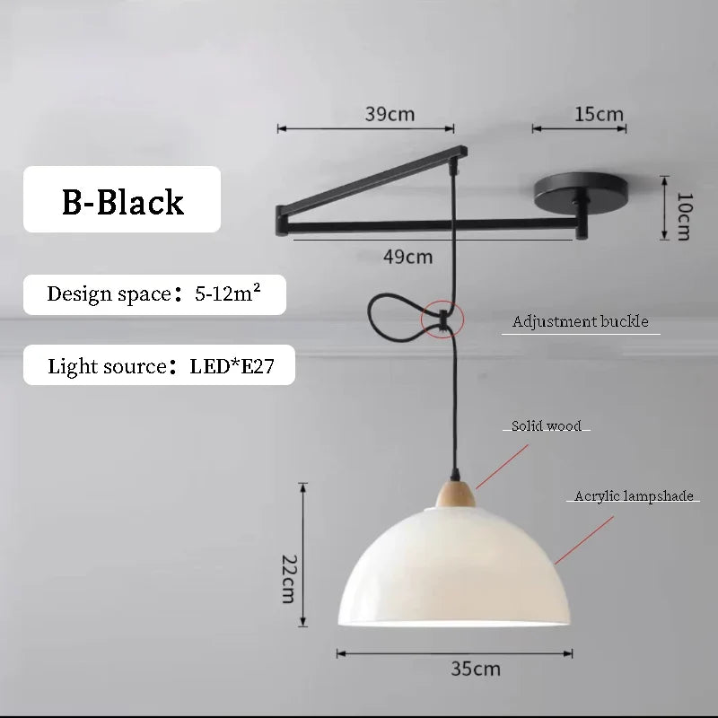 Lustres à bascule de Table à manger modernes LED peuvent être déplacés lampes à long poteau nordique Simple télescopique pliant lustre à bras Long