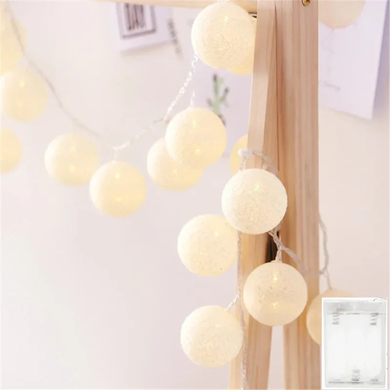 Cotton Ball Garland Lights String, Fairy Lights, Christmas, XmasHoliday Wedding Party, Baby Bed, Outdoor Decorations, 6m, 40 LED