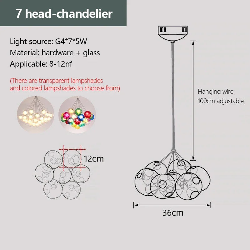 lustre moderne en verre à bulles led pour magasins