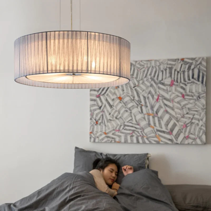 lustre nordique moderne en fer avec abat-jour tissu décoratif
