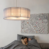 lustre nordique moderne en fer avec abat-jour tissu décoratif
