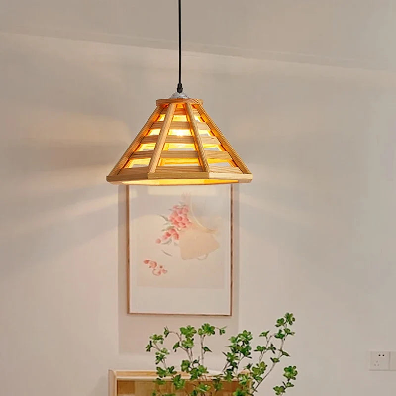 suspension en bois moderne avec éclairage led pour intérieur