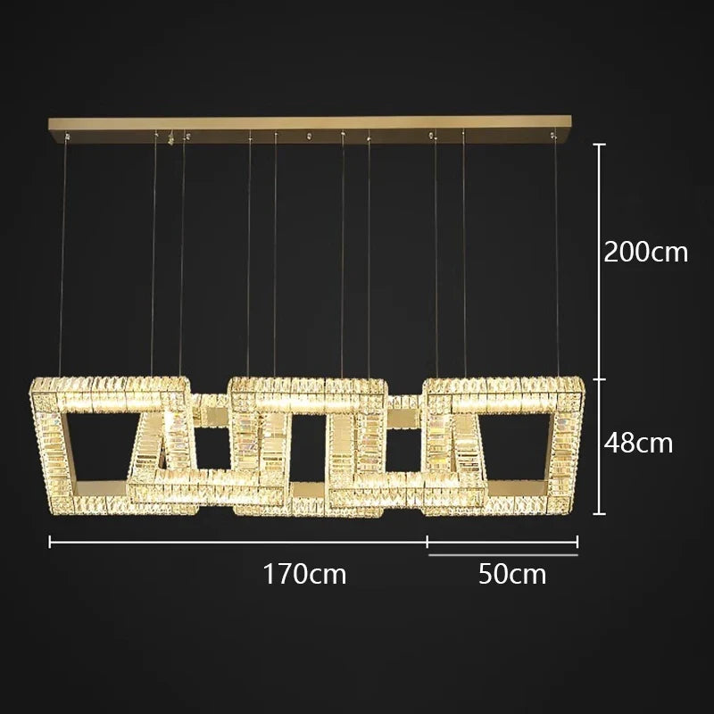Lustre design cristal doré carré moderne