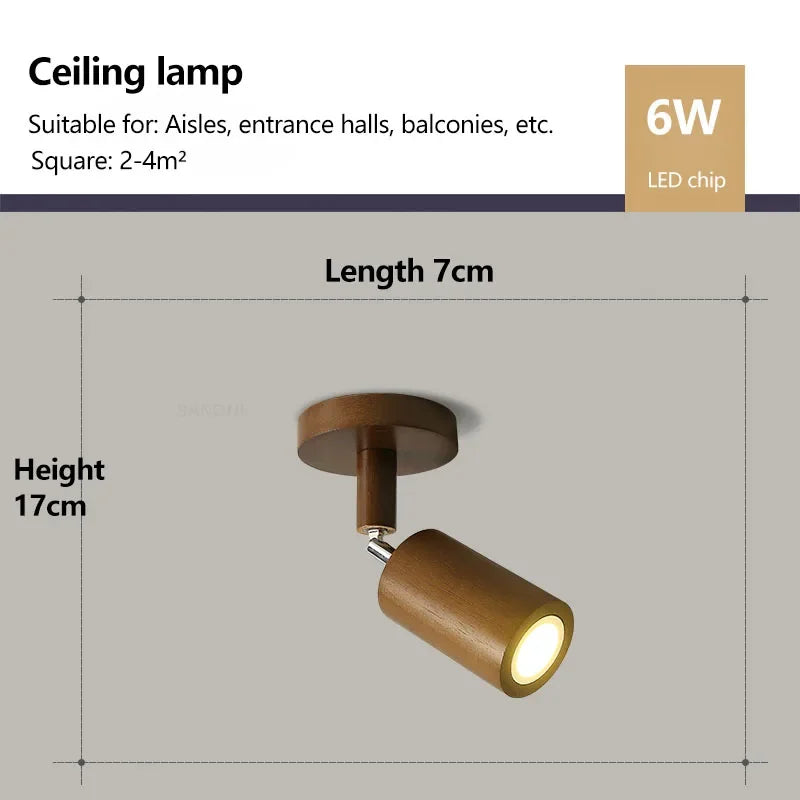 plafonnier en bois avec projecteur rotatif réglable décoratif