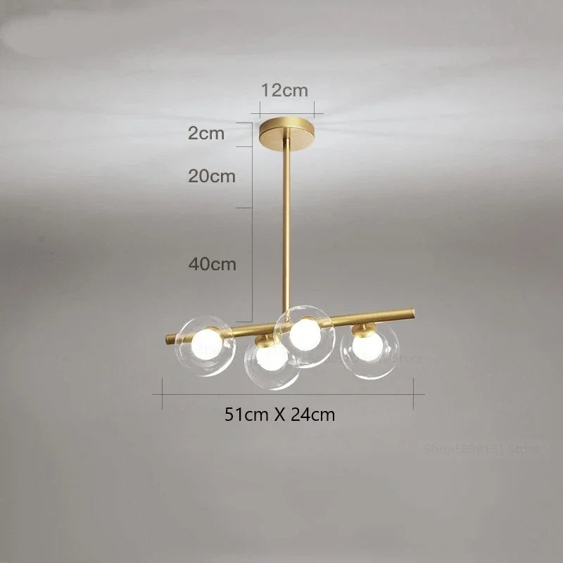 lustre led moderne avec lampes à billes en verre nordique