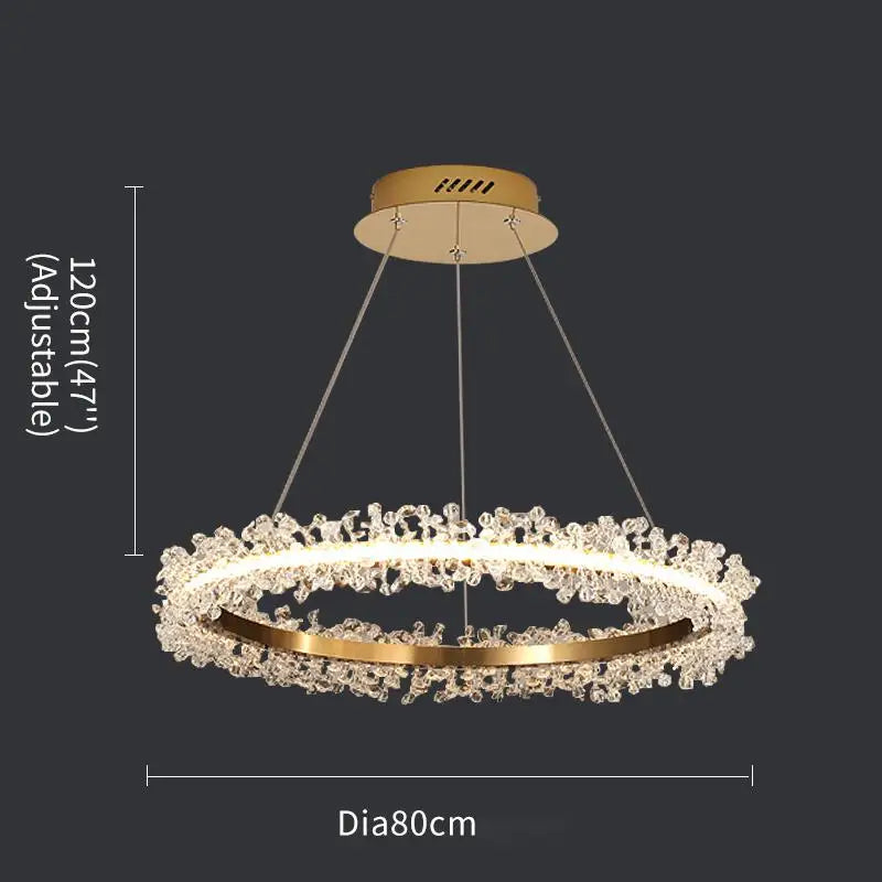 lustre en cristal avec anneau doré pour éclairage intérieur