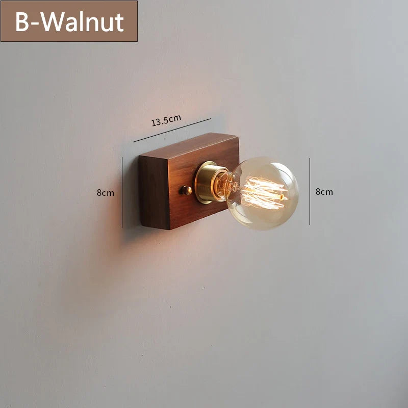applique murale rétro en bois massif avec câble interrupteur