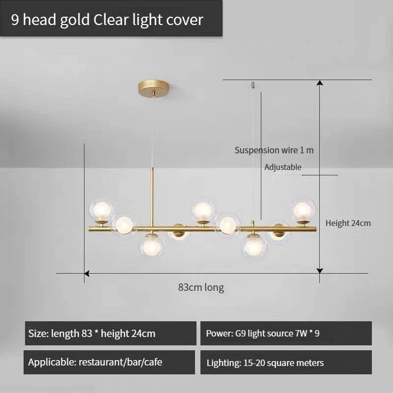 lustre long moderne en boule de verre abat-jour suspendu décoration led