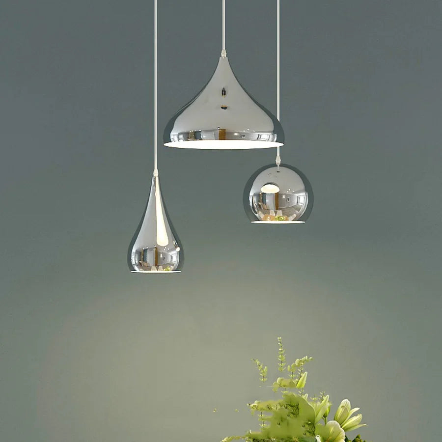Plaqué nordique argent Globe boule miroir lampes suspendues E27 fer lampe suspendue de luxe en laiton argenté Art cuisine hôtel suspension lampe