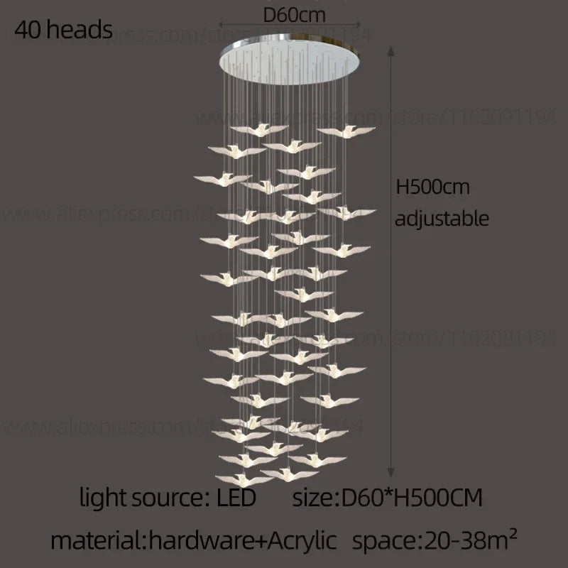 suspension LED décorative en forme d'oiseau idéale pour loft