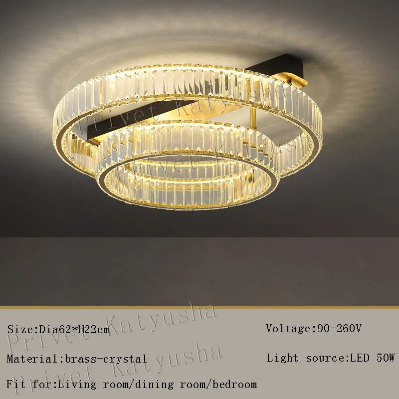 plafonnier de luxe en cuivre et cristal décoration moderne