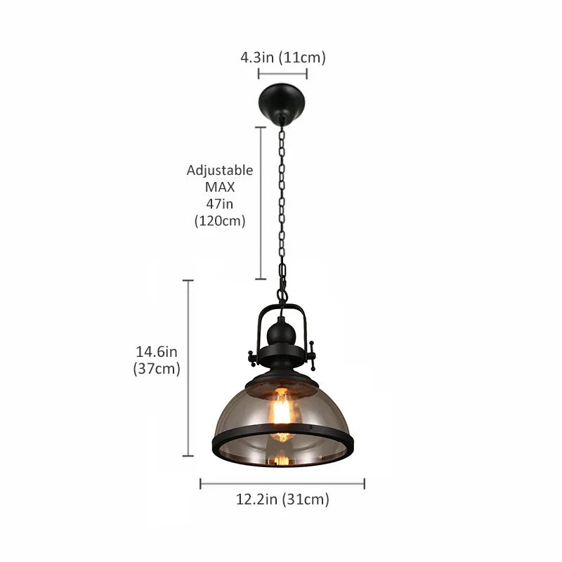 suspension rétro en fer avec abat-jour en verre décoratif