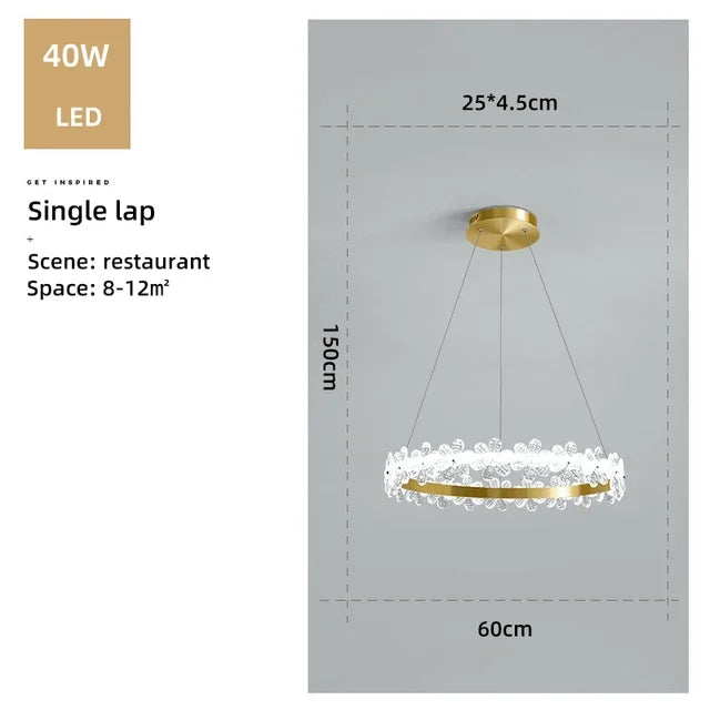 lustre en cristal k9 style nordique avec anneau en pétales et led