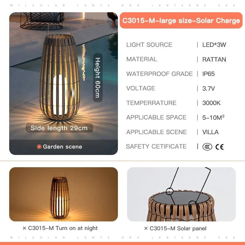 Outdoor Home Garden Solar lights, Rattan IP65 Waterproof Street Lamp Villa Courtyard Landscape Lawn Light For Garden Patio Fence
