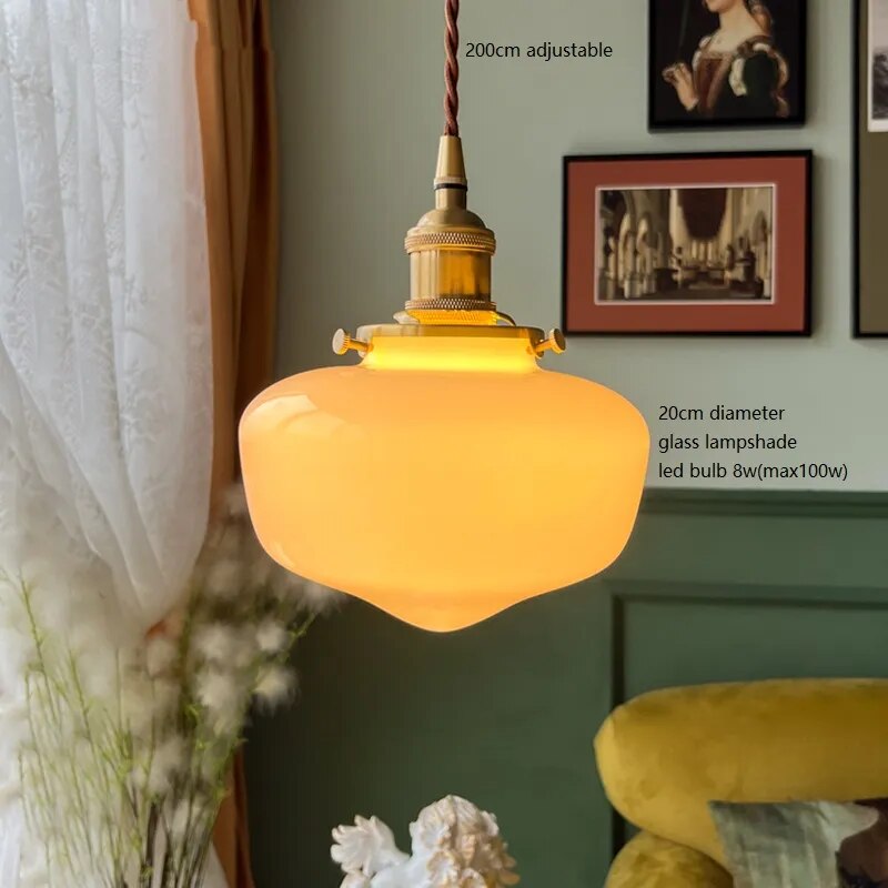 Suspension LED en verre blanc laiteux