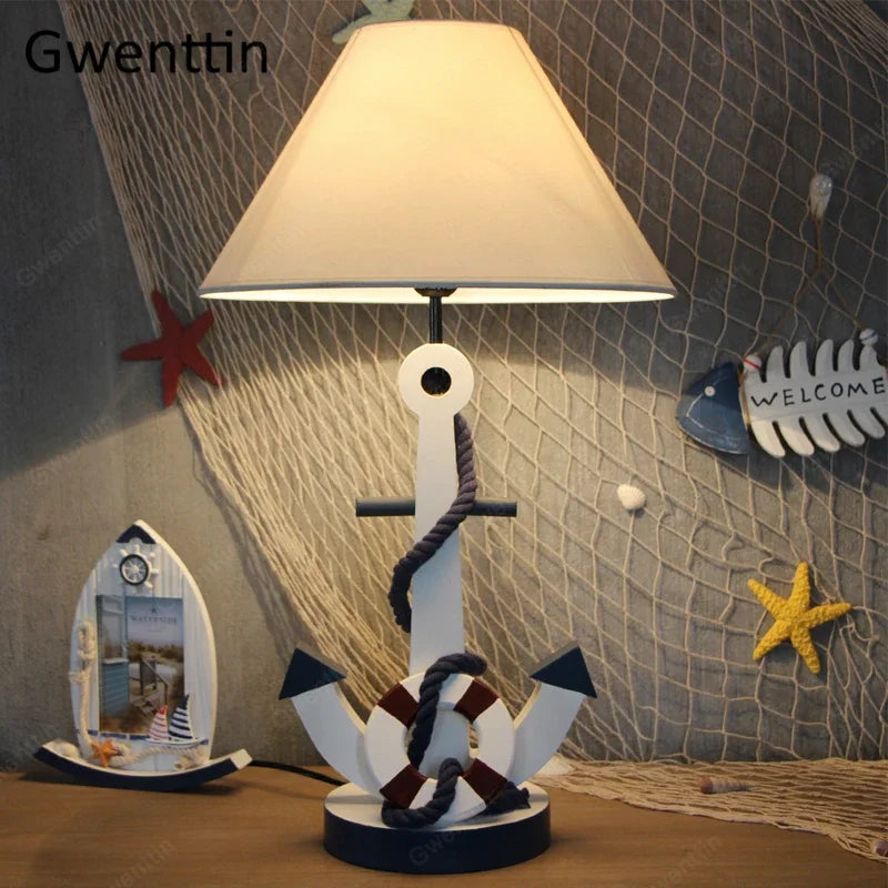 lampe de bureau en bois avec ancre pour décoration enfant