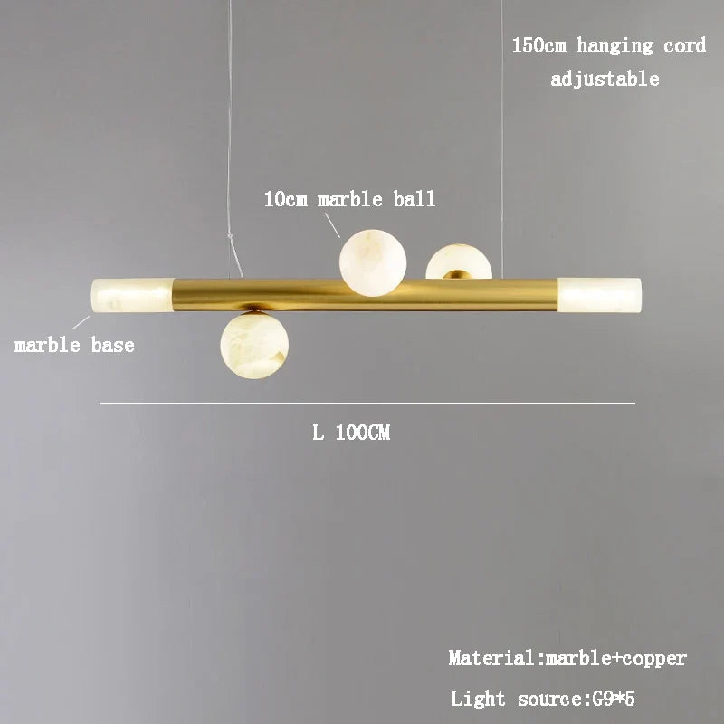 lustre de bar long et luxueux en marbre véritable post-moderne