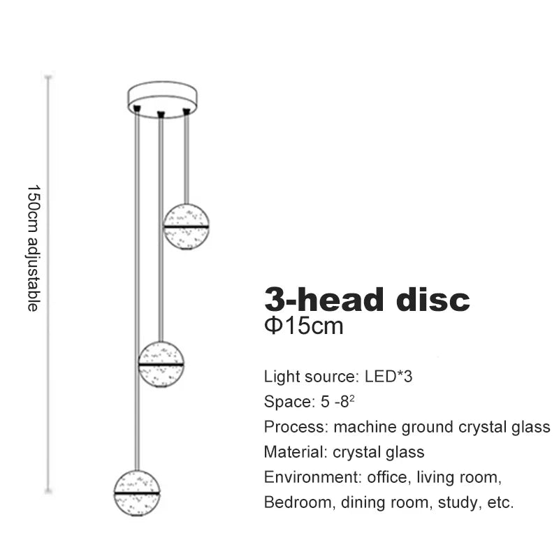 lustre en cristal moderne avec boule tournante led suspendue