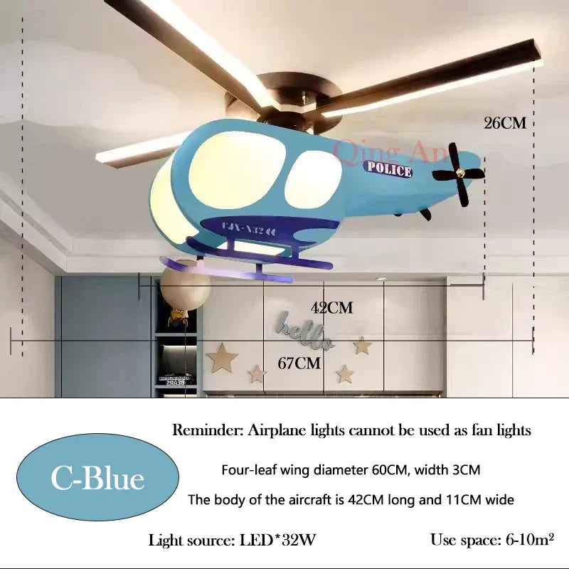 plafonnier hélicoptère créatif pour chambre d'enfant et adolescent