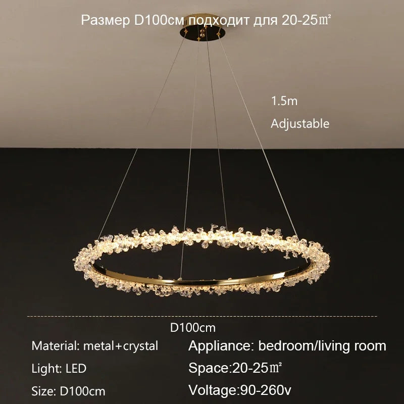 lustre moderne de luxe en cristal éclairage led annulaire variable