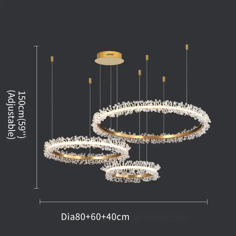 lustre en cristal avec anneau doré pour éclairage intérieur