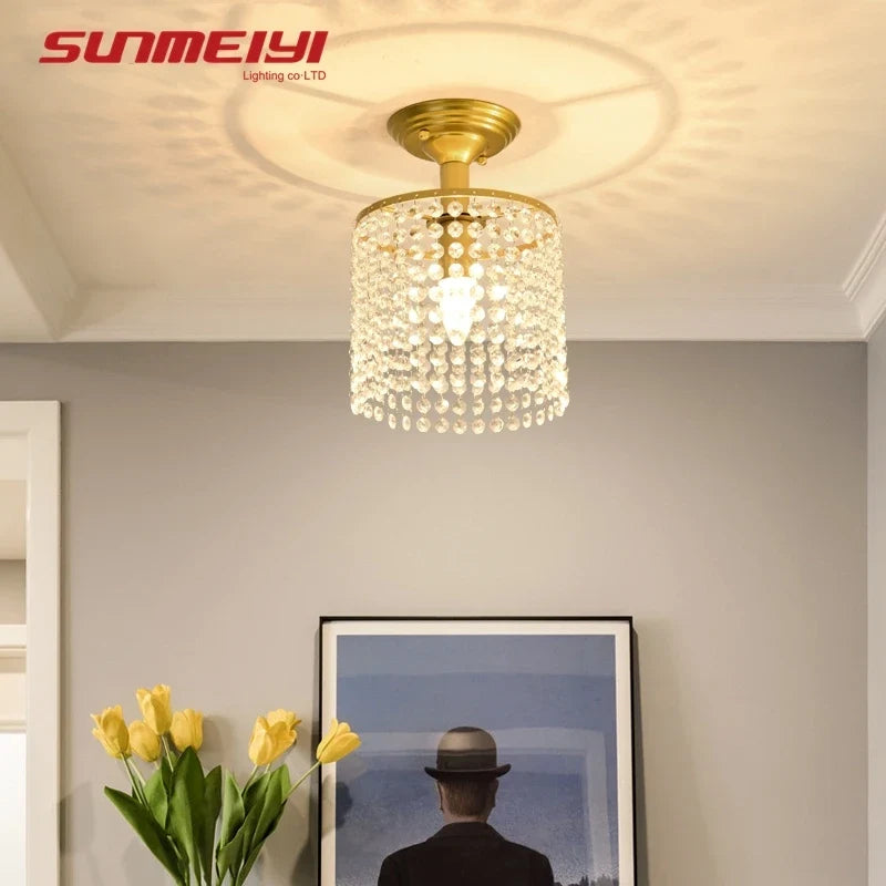 plafonnier led en cristal doré pour décoration intérieure