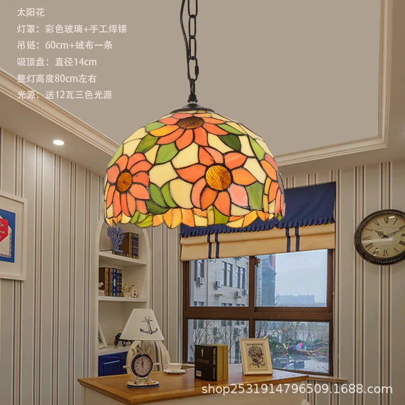 lustre rétro en verre teinté style méditerranéen pour restaurant et hall
