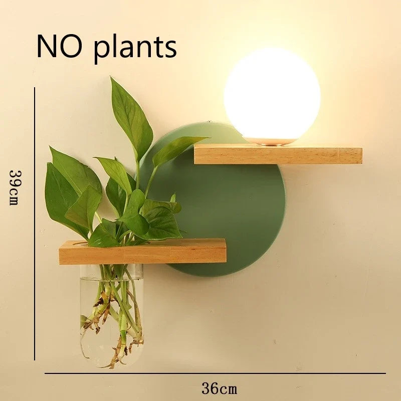 applique murale led en bois avec pot de plante nordique