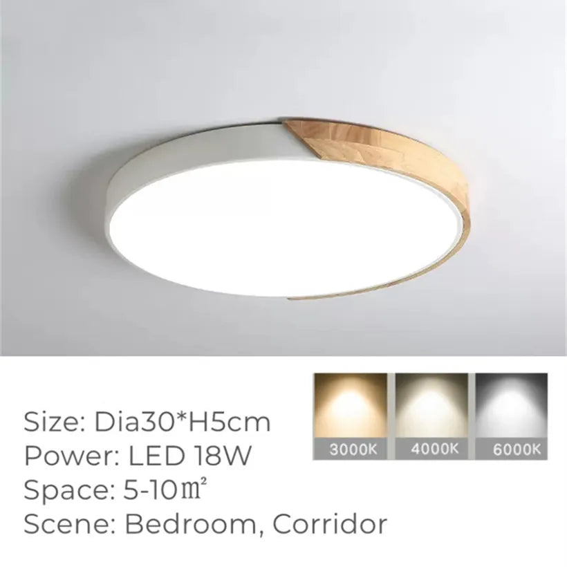 Plafonnier Led rond Ultra-fin en Grain de bois