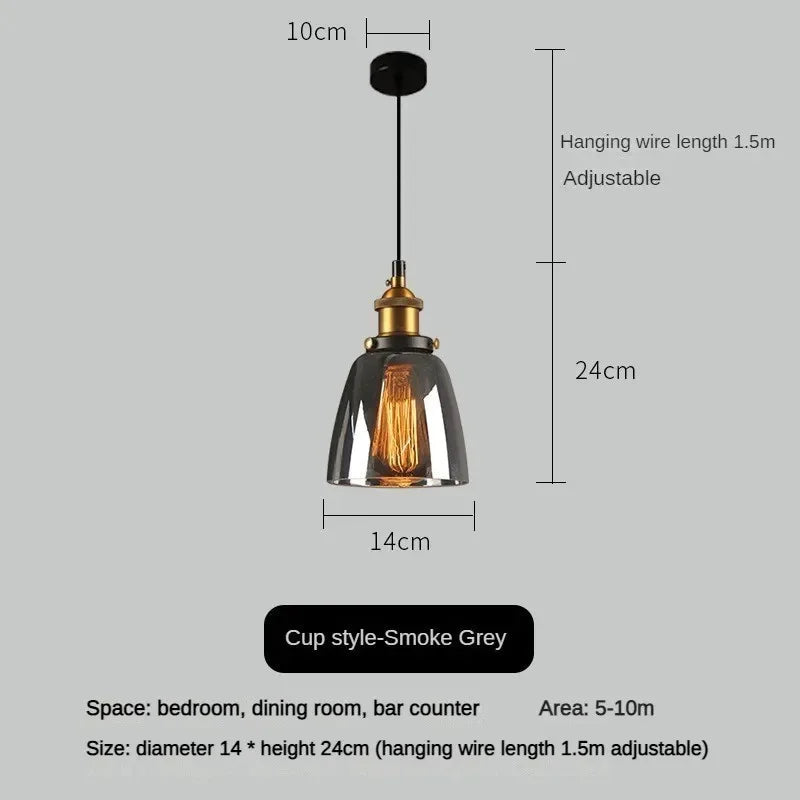 Suspension industriel vintage en verre fumé pour restaurant loft
