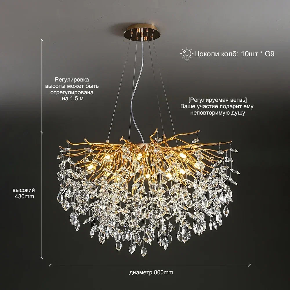 lustre en cristal doré design nordique à led décoratif