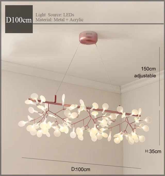 2024 Nordic Hanging Living Room Chandelier Large Modern Kitchen Firefly Lamp Rose Gold Black Branch Round Chandelier Lighting