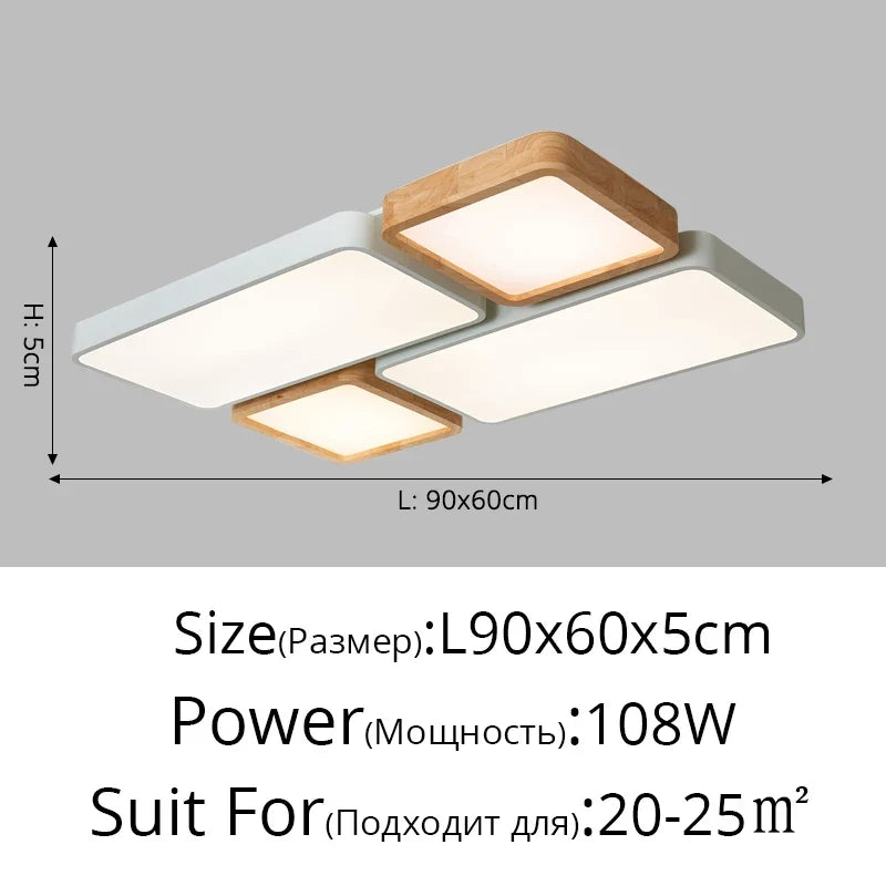 plafonnier nordique encastré rectangle led bois macaron