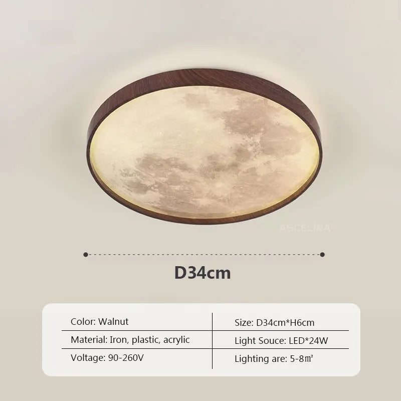 Plafonnier LED nordique en forme de lune en bois