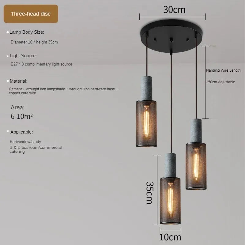 lampes suspendues en ciment pour loft industriel abat-jour en fer forgé