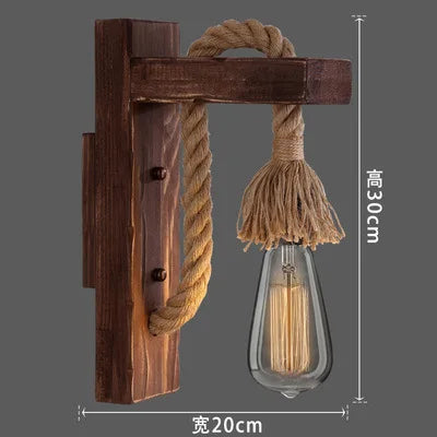 Applique murale bois industriel métal corde chanvre appliques escalier allée porche